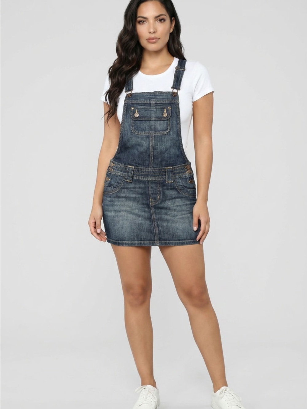 Y2K Vintage Guess Denim Overall Skirt - Dark Wash Blue